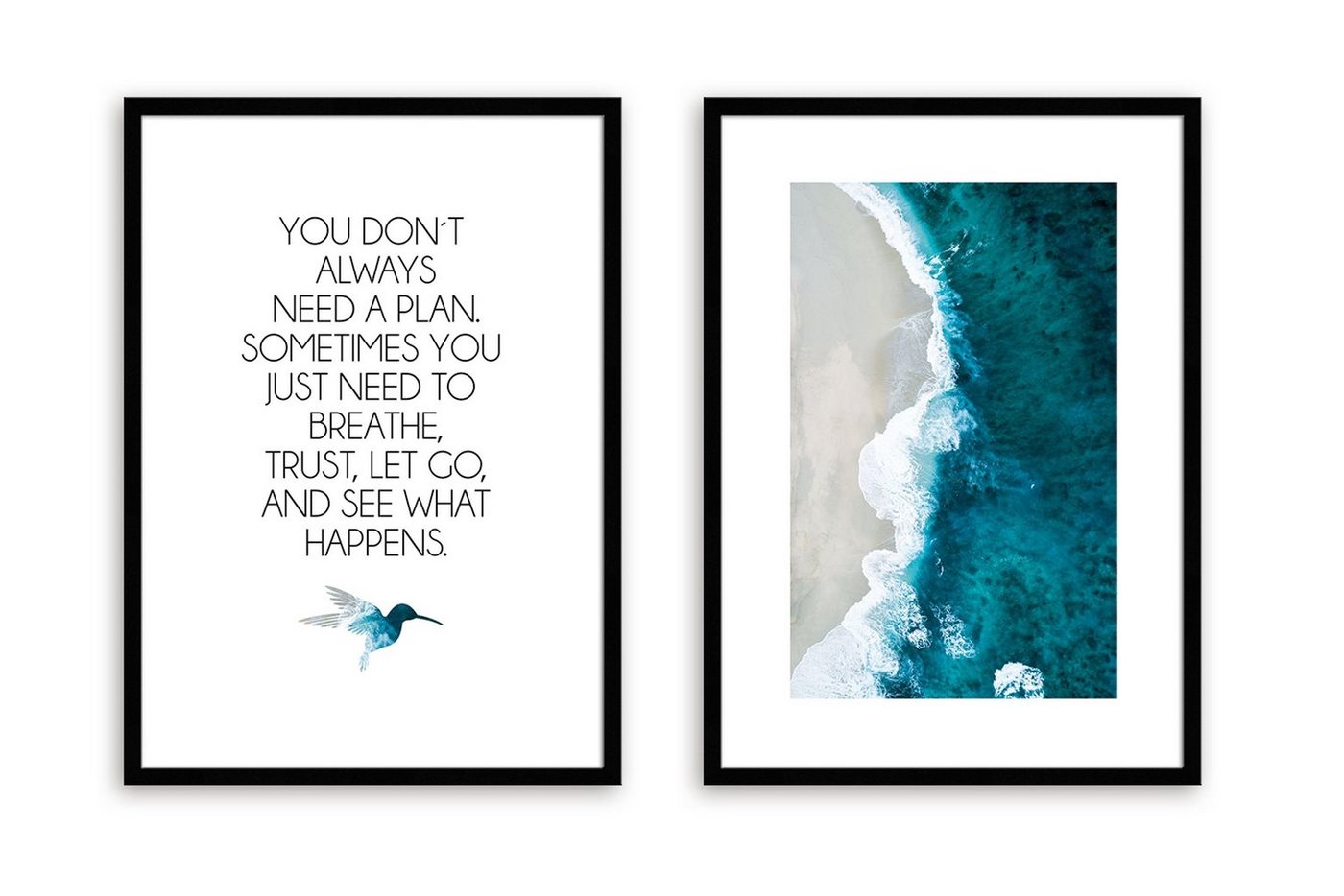 artissimo Mehrteilige Bilder Bilder-Set gerahmt je 51x71cm Spruch-Bilder mit Rahmen Poster türkis, Bilder mit Sprüchen: Motivation von artissimo