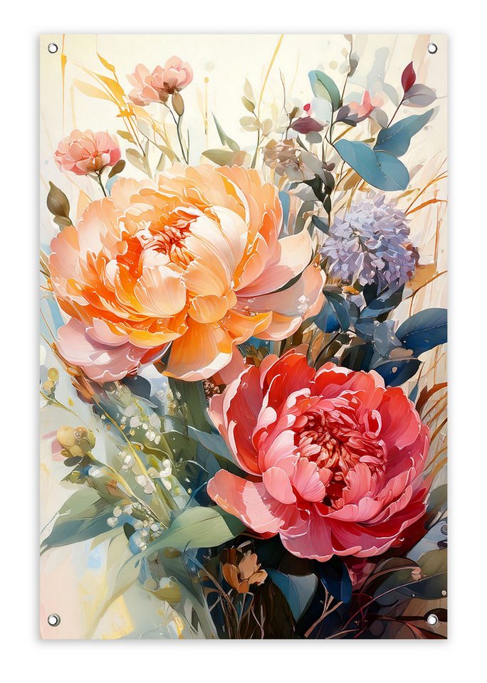 artissimo Poster Garten-Poster 60x90cm Gartendeko Balkon-Deko Outdoor-Deko bunt vintage, Outdoor-Poster: bunte Blumen von artissimo