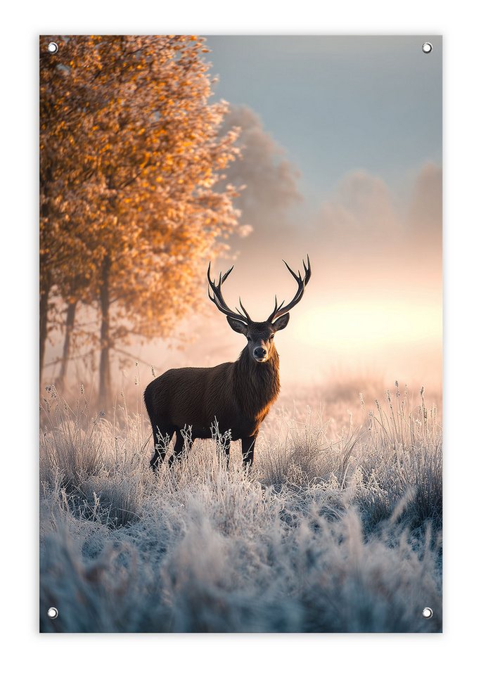 artissimo Poster Garten-Poster 60x90cm Outdoor-Deko Hirsch Deko außen Herbst Winter, Outdoor-Poster: Hirsch von artissimo