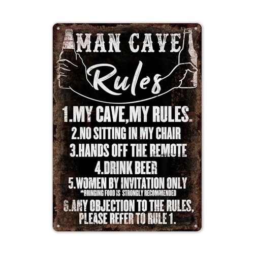 Vintage Man Cave Rules Schild Man Cave Decor Lustiges Metall-Blechschild Männer Home Bar Garage Room Rules Wanddekor Schild 20,3 x 30,5 cm von artoukny