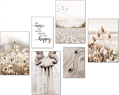 artpin® Moderne Poster Set - Bilder Wohnzimmer Deko Schlafzimmer - Pampas Gras Strand Bilderwand ohne Rahmen (4x A4 | 2x A5) W9 von artpin