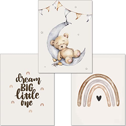 artpin® Poster 3er Set Kinderzimmer, Bilder Babyzimmer, grau beige Baby Mond K1 von artpin