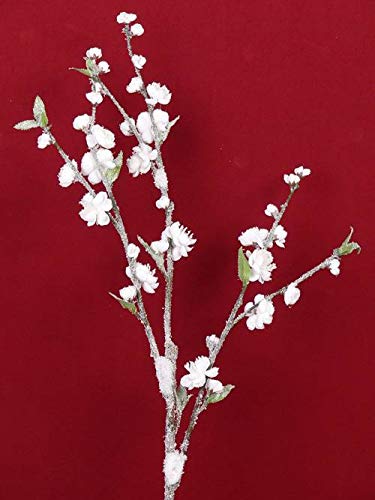 artplants.de Deko Zweig Pfirsichblüten Zweig NANTA, Blüten, beschneit, weiß, 100cm - Dekozweig - Künstlicher Blütenzweig von artplants