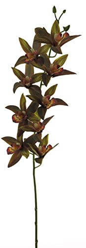 artplants.de Dekozweig Cymbidium Orchidee YAMEI, dunkelrot-grün, 80 cm - Künstlicher Blumenzweig von artplants