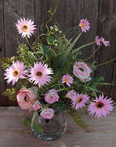 artplants.de Gerbera Kunststrauß Makana, Ranunkel, Rose, rosa, 45cm - Blumenstrauß künstlich/Kunstgerbera von artplants