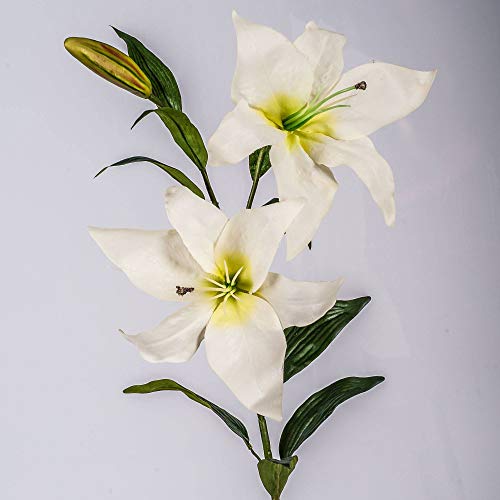 artplants.de Künstliche Lilie, 2 Blüten, weiß, 95cm, Ø 15cm - Kunstblume von artplants