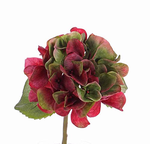 artplants.de Künstliche Mini Hortensie CHIDORI, rot - grün, 30cm, Ø 13cm - Kunsthortensie - Künstliche Blume von artplants