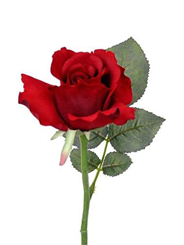 artplants.de Künstliche Mini Rose Elli, Blätter, rot, 30cm, Ø 6cm - Kunstrose - Textilblume von artplants