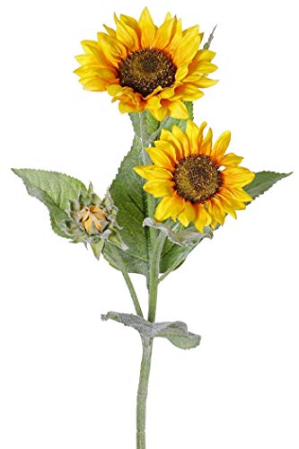 artplants.de Künstliche Sonnenblume Lupita, 2 Blüten, gelb, 85cm, Ø 12-15cm - Sommerblume - Künstliche Blume von artplants