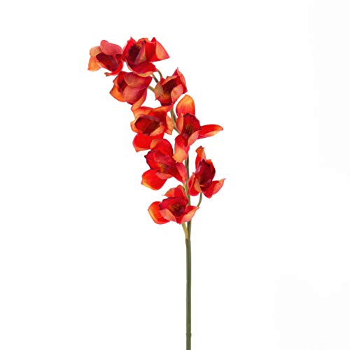 artplants.de Künstlicher Cymbidium Orchideenzweig, real Touch, rot-orange, 90cm - Künstliche Orchidee - Deko Zweig von artplants