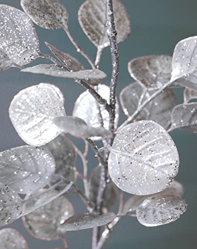 artplants.de Künstlicher Eukalyptus Zweig Camillo mit Glitzer, Silber, 45cm - Dekozweig Eukalyptus von artplants