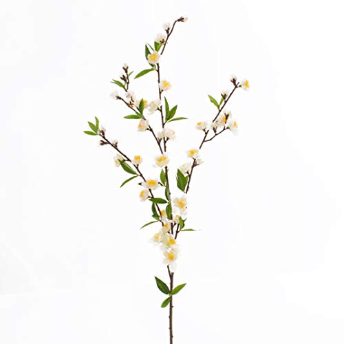 artplants.de Künstlicher Kirschblütenzweig, 42 Blüten, 39 Blätter, Creme - weiß, 65cm - Deko Zweig - Künstliche Blumen von artplants.de