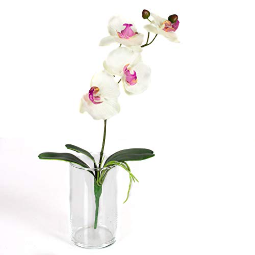 artplants.de Künstlicher Phalaenopsis Zweig MADOU, Blätter, weiß - rosa, 40cm - Blumenzweig - Künstliche Orchidee von artplants.de