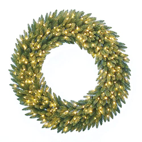 artplants.de Künstlicher Tannenkranz Amarillo, grün, LEDs, Ø 60 cm - Türkranz Weihnachten von artplants