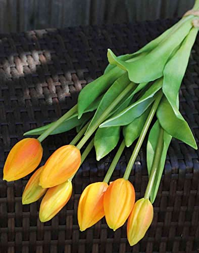 artplants.de Künstlicher Tulpenstrauß LONA, 7 Blüten, Hellorange - grün, 45cm, Ø 20cm - Kunst Tulpen Strauß - Künstlicher Blumenstrauß von artplants