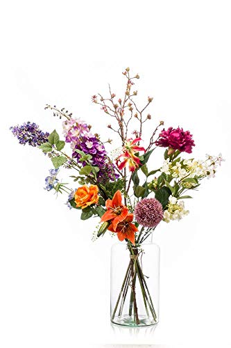 artplants.de Kunst Blumenstrauß Feme, orange - violett, 105cm, Ø 40cm - Künstlicher Blumenstrauß - Kunststoff Strauß von artplants