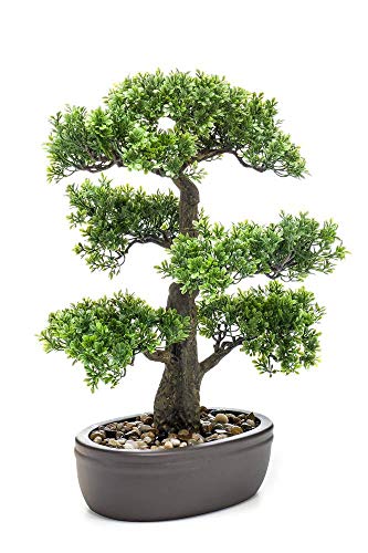 artplants.de Kunst Bonsai Ficus ROMILDA in Schale, 45cm - Deko Ficus Benjamina Bonsai - Bonsai Unecht von artplants