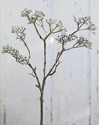 artplants.de Kunst Scheinbeeren Zweig BENZO mit Beeren, Glitzer, Silber, 40cm - Deko Scheinbeeren Zweig von artplants