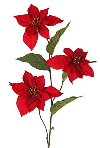 artplants.de Kunst Weihnachtsstern Zweig TONZI, samt, rot, 80cm, Ø14cm - Poinsettia künstlich von artplants