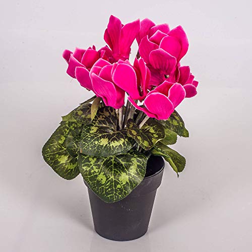artplants.de Kunstblume Alpenveilchen im Topf, 12 Blüten, pink, 25cm - Mini Kunstblumen - Dekoblumen klein von artplants