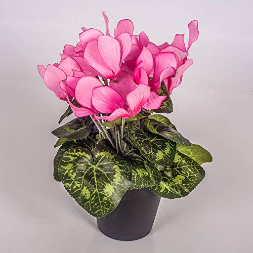 artplants.de Kunstblume Alpenveilchen im Topf, 12 Blüten, rosa, 25cm - Mini Kunstblumen - Dekoblumen klein von artplants