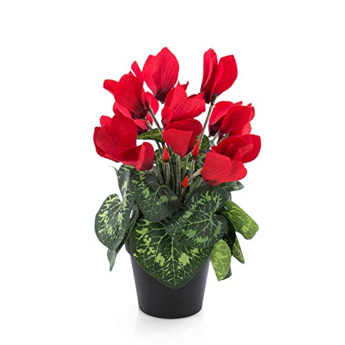 artplants.de Kunstblume Alpenveilchen im Topf, 12 Blüten, rot, 25cm - Mini Kunstblumen - Dekoblumen klein von artplants