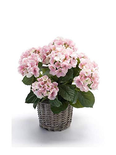 artplants.de Kunstblume Hortensie JONE im Korb, rosa, 45cm - Textil Hydrangea - Hortensie künstlich von artplants.de