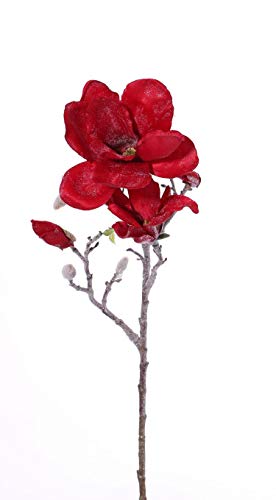 artplants.de Kunstblume Magnolienzweig SIMKA, gefroren, rot, 60cm, Ø 8-15cm - Künstliche Magnolie von artplants