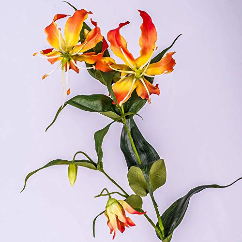 artplants.de Kunstblume Ruhmeskrone, orange - gelb, 80cm - Künstliche Gloriosa - Deko Blumen von artplants