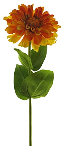 artplants.de Kunstblume Zinnie MIANMO, orange-gelb, 60 cm - Künstlicher Blumenzweig von artplants