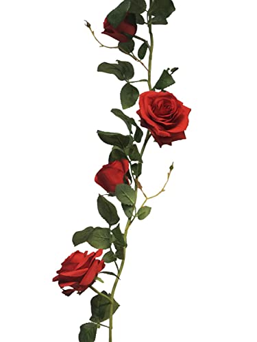 artplants.de Kunstblumen Girlande Rose Kailin, rot, 145 cm - Künstliche Blumengirlande von artplants