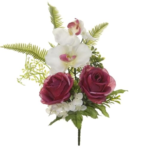 artplants.de Kunstgesteck Phalaenopsis Orchidee Rose HANALE, Steckstab, Beere-weiß, 30cm, Ø35cm - Kunst Gesteck von artplants