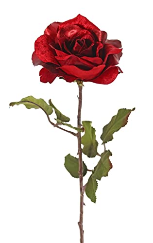 artplants.de Kunstrose SINDALA, rot, 60cm, Ø12cm - Künstliche Rose von artplants