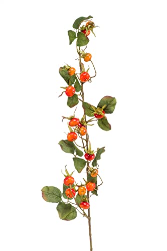 artplants.de Kunststoff Apfelrosen Zweig TAIMEA mit Hagebutten, orange-rot, 100cm - Kunststoff Zweig von artplants