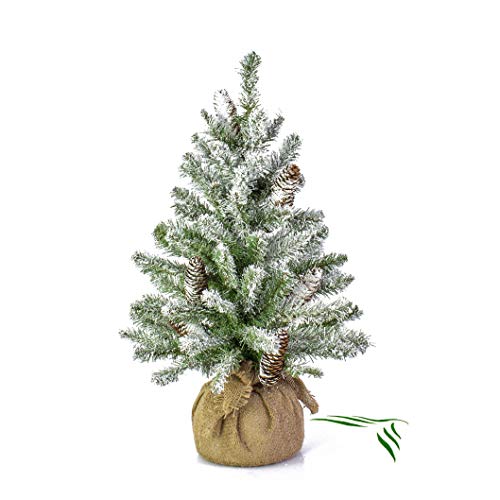 artplants.de Mini Christbaum Wien im Jutesack, beschneit, 60cm, Ø 40cm - Tannenbaum Plastik von artplants