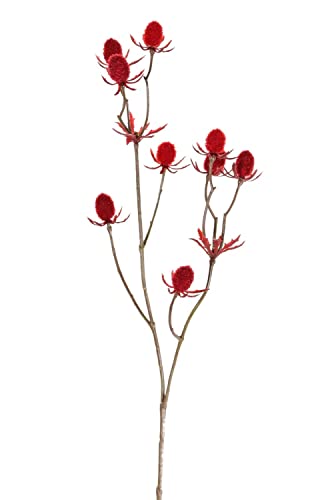 artplants.de Plastik Edeldistel Loukas, rot, 45cm, Ø1,5cm - Textilblume Mannstreu von artplants