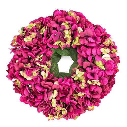 artplants.de Sommerlicher Hortensienkranz aus künstlichen Blumen auf Rattan, pink, Ø 35cm - Deko Kranz für Tür, Tisch oder Wan von artplants
