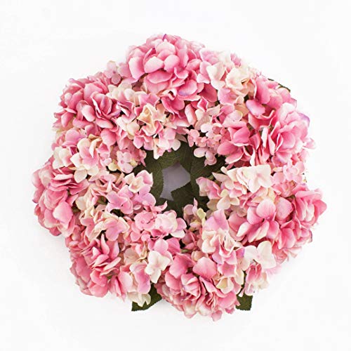 artplants.de Sommerlicher Hortensienkranz aus künstlichen Blumen auf Rattan, rosa, Ø 35cm - Deko Kranz für Tür, Tisch oder Wan von artplants.de