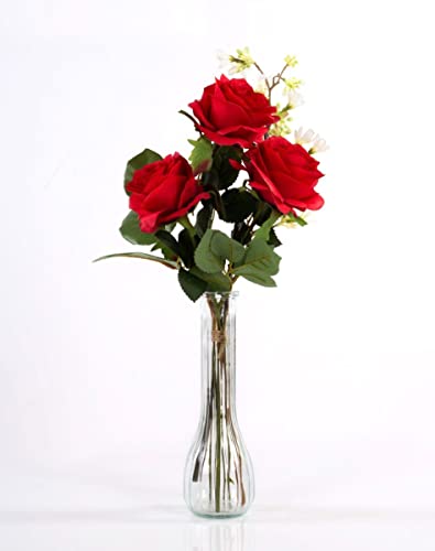 artplants.de Textil Rosenstrauß Simony mit Beiwerk, rot, 45cm, Ø20cm - OHNE VASE - Künstlicher Blumenstrauß von artplants