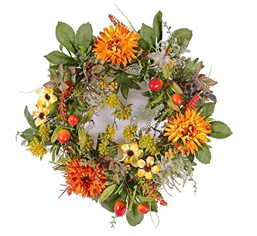 artplants.de Türkranz Herbstkranz Sabine, Gerbera, gelb - orange, Ø 30cm - Künstlicher Kranz von artplants