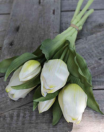 artplants.de Tulpen Blumenstrauß künstlich Leana, weiß-grün, 25cm, Ø20cm - Kunstblumenstrauß/Textilblumen von artplants.de