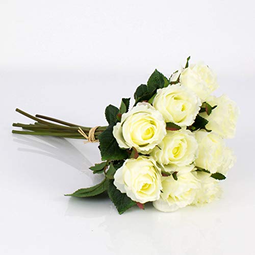 artplants.de Künstlicher Rosenstrauß Molly, 10 Rosen, weiß, 35cm, Ø 20cm - Künstliche Rose - Blumenstrauß künstlich von artplants