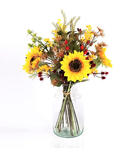 artplants.de Kunst Herbststrauß Helena, Sonnenblume, gelb, 50cm, Ø35cm - OHNE VASE - Künstlicher Blumenstrauß von artplants