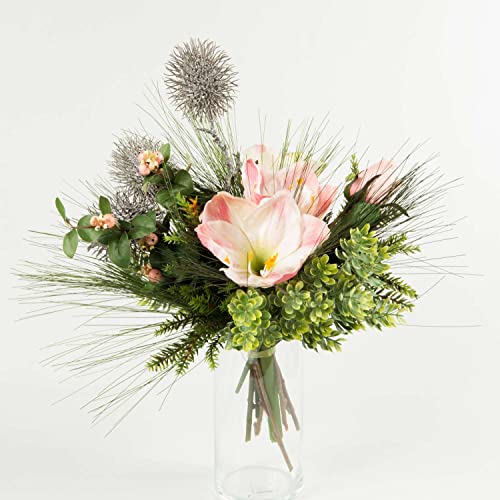 artplants.de Kunst Winterstrauß Keona, rosa-weiß, 45cm, Ø40cm - Textilblumen Strauß von artplants