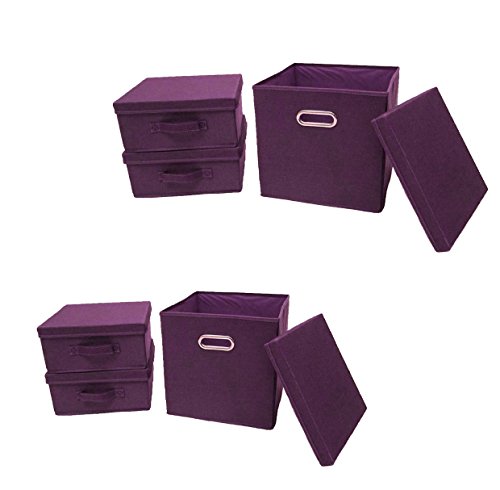Ordnungsboxen Violett 2x 3er SET Aufbewahrungsbox Brombeere Stoff Aufbewahrungskorb mit Deckel Faltbar Spielzeugkiste Einschubkorb Regalbox Stoffbox violett, 28,5x28,5x13,5h 1 Karton:30,5x30,5x30,5h von Artra Design GmbH