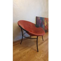 Circle Balloon Chair Von Lusch Rotes Wildleder 60Er von artrelict