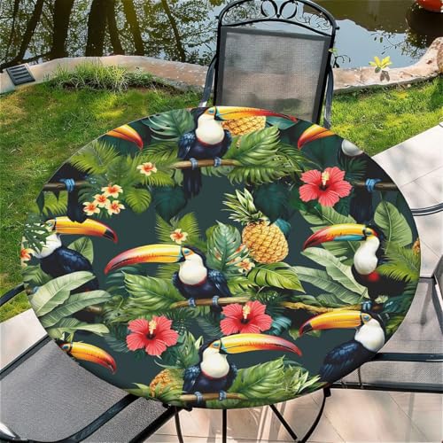 Outdoor Runde Tischdecke mit Gummizug Ø 36in(90cm)- Elastisch Garten tischdecke mit Grüner Nashornvogel Muster,Tische Gartentischdecke für Outdoor Küche Passend für 95-105cm von artslion