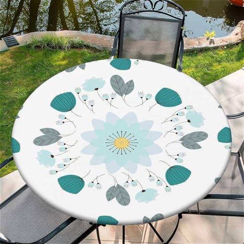 Outdoor Runde Tischdecke mit Gummizug Ø 36in(90cm)- Elastisch Garten tischdecke mit Lotusblüten und -blätter Muster,Tische Gartentischdecke für Outdoor Küche Passend für 95-105cm von artslion