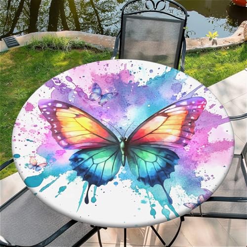 Outdoor Runde Tischdecke mit Gummizug Ø 36in(90cm)- Elastisch Garten tischdecke mit Schmetterling Muster,Tische Gartentischdecke für Outdoor Küche Passend für 95-105cm von artslion