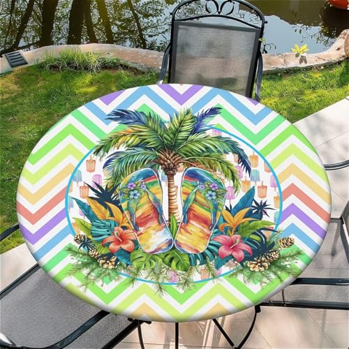 Outdoor Runde Tischdecke mit Gummizug Ø 36in(90cm)- Elastisch Garten tischdecke mit Tropische Hausschuhe Muster Passend für75-85cm von artslion